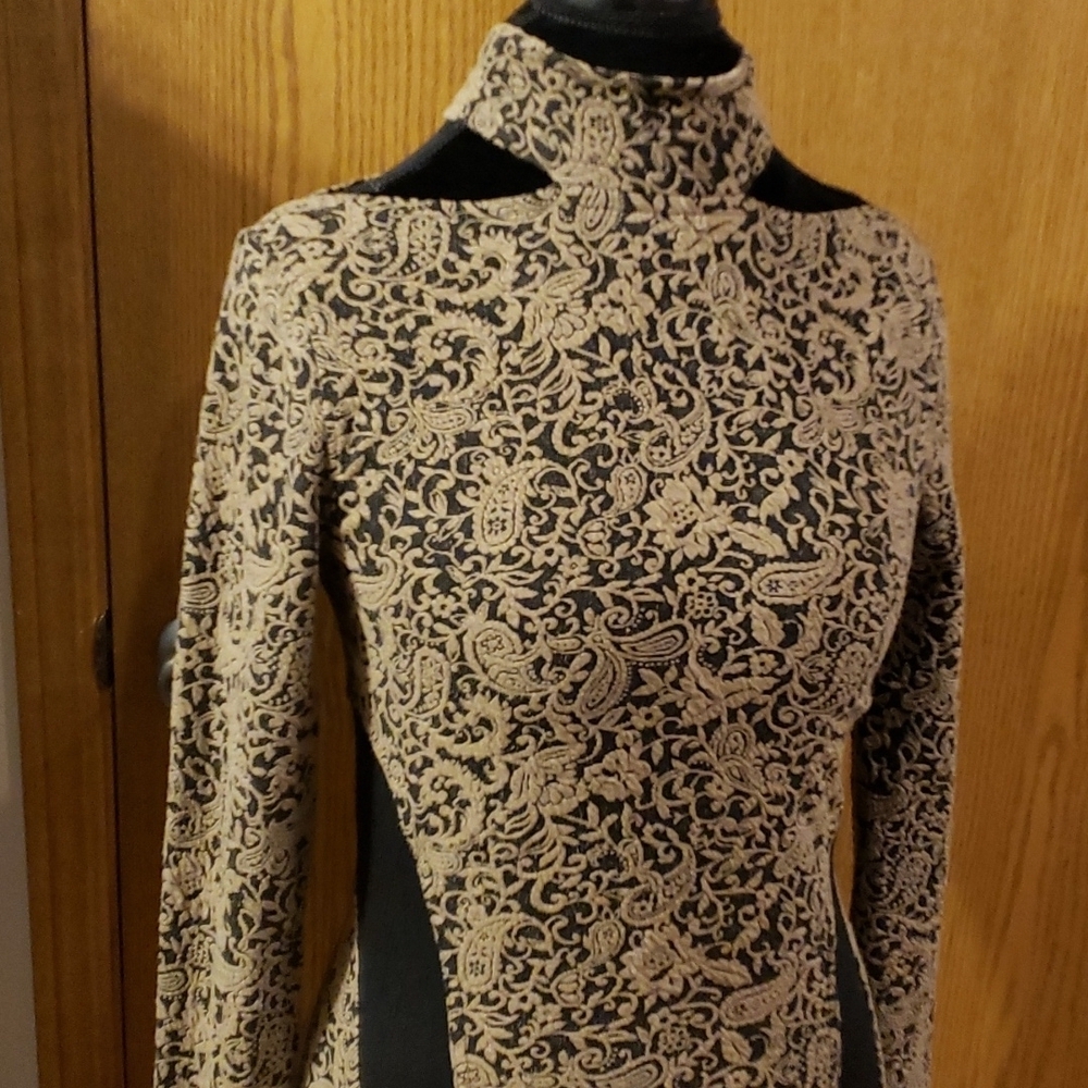 Free people keyhole shoulder open back long sleeve brocade style dress